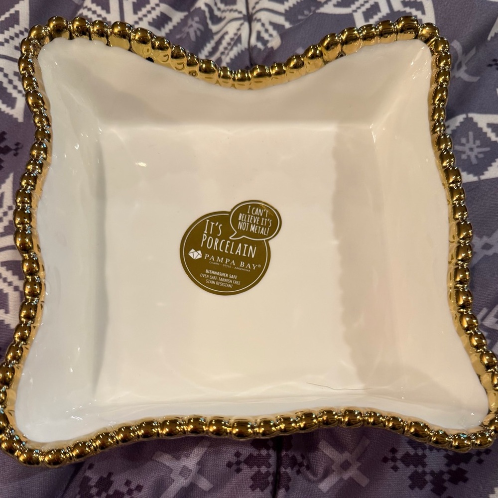 Pampa Bay Porcelain Square Dish with Gold Trim